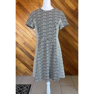 Banana Republic Black and White Abstract Fit and Flare Dress